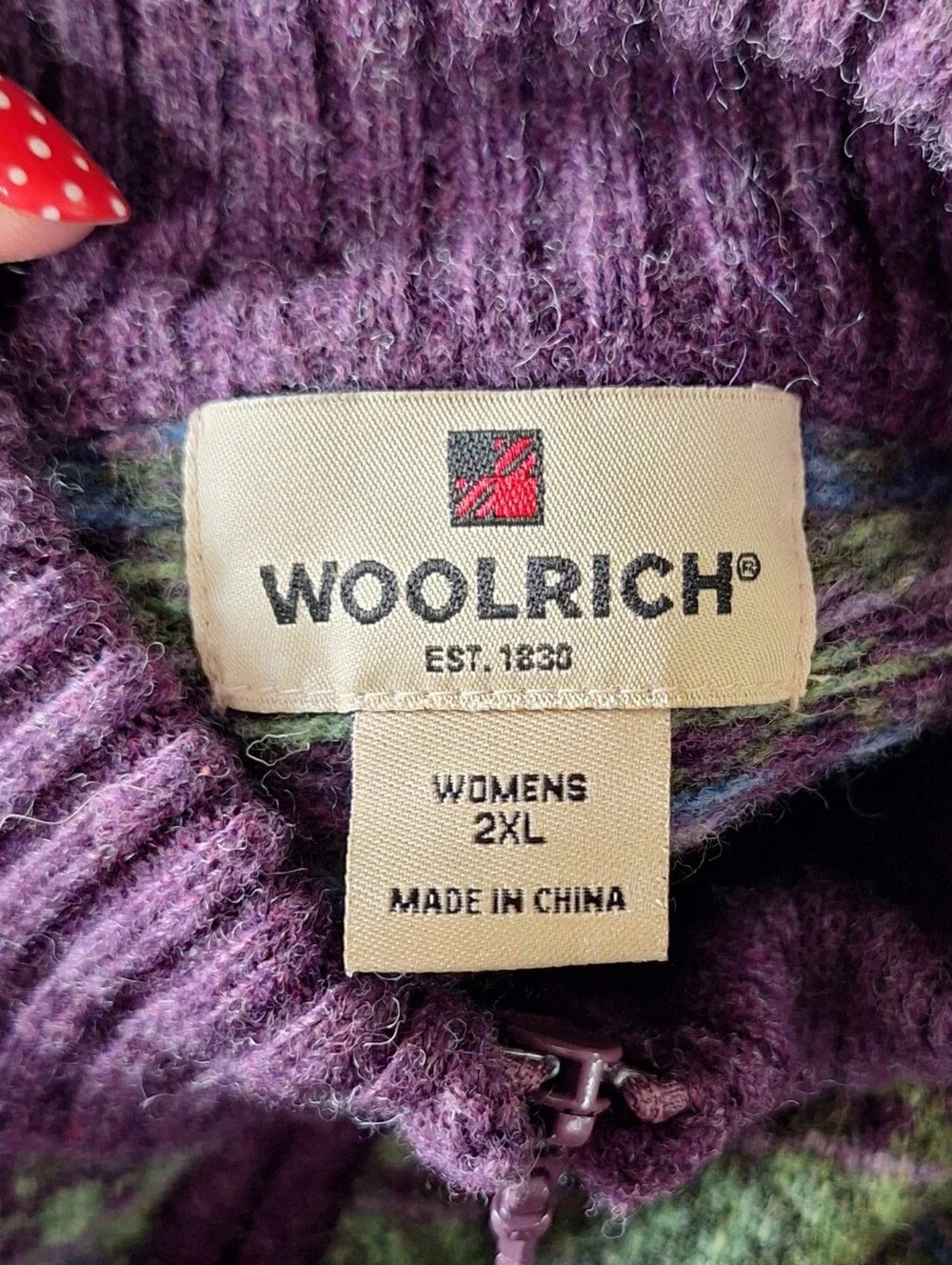 Woolrich Lambs Wool Striped Fair Isle Full Zip Sweater, 2XL, #9562